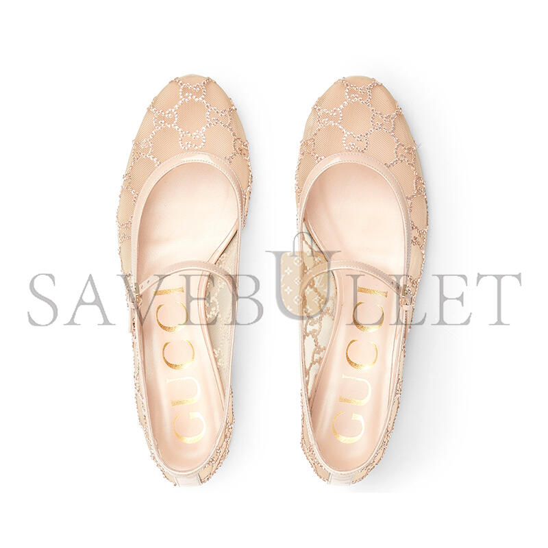 GUCCI WOMEN'S GG CRYSTAL BALLET FLAT 836809